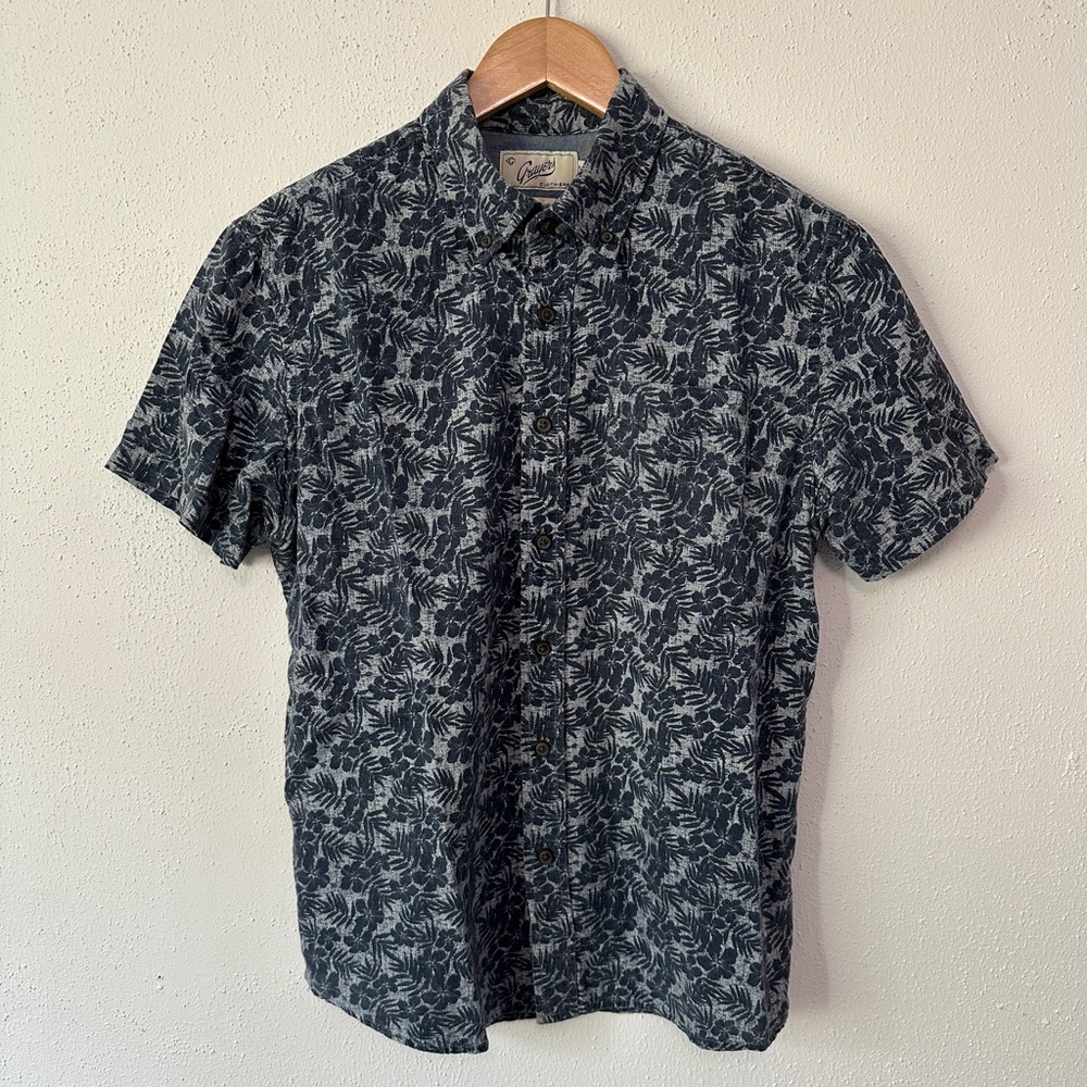 Grayers Navy Floral Printed Chambray Shirt M
